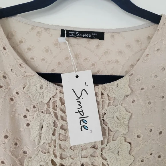 NWT Simplee Tan Eyelet High Waist Dress Size Large - Picture 11 of 12